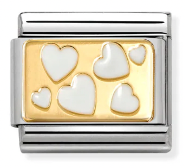 Love - Scattered White Hearts Gold Charm