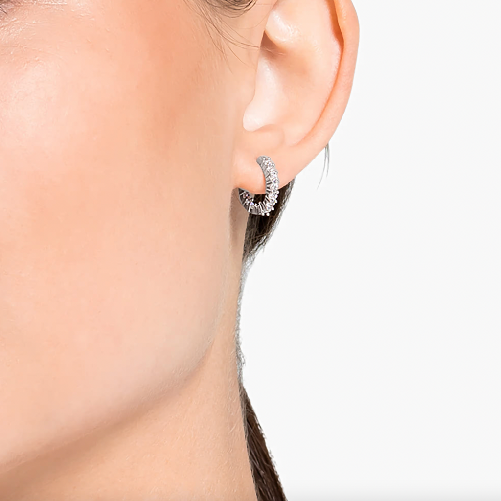 Matrix Vittore: White Round Cut Crysal Hoop Earrings - 2 Colours