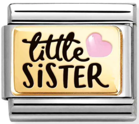 Family - Pink Heart Little Sister Gold Charm
