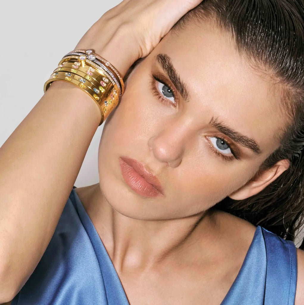 Pretty Bangles: Gold PVD Thick 6 Oval Pink CZ