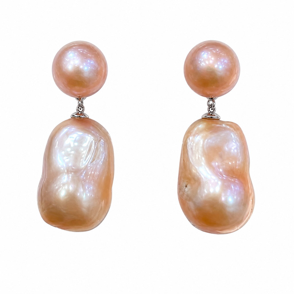 Round & Baroque Pink Pearl Stud Earrings