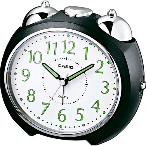 Casio Desktop Analog Clock, Alarm, Snooze Black Body, White Face