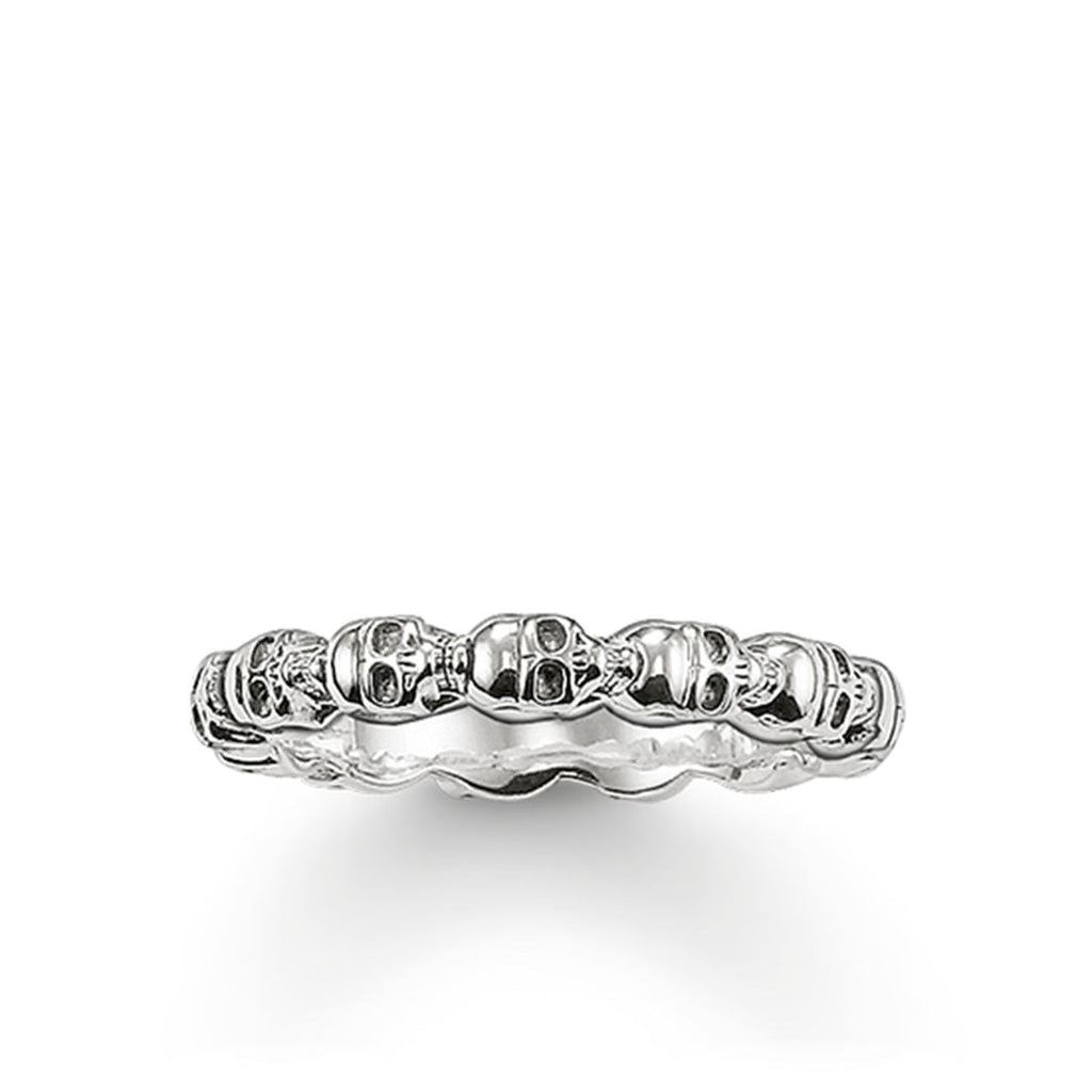 Fine Strung Skulls Oxidised Ring - Size 56