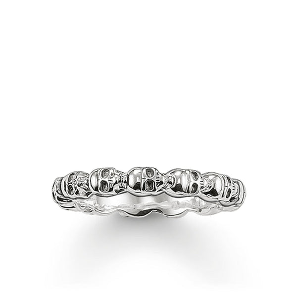 Fine Strung Skulls Oxidised Ring - Size 56