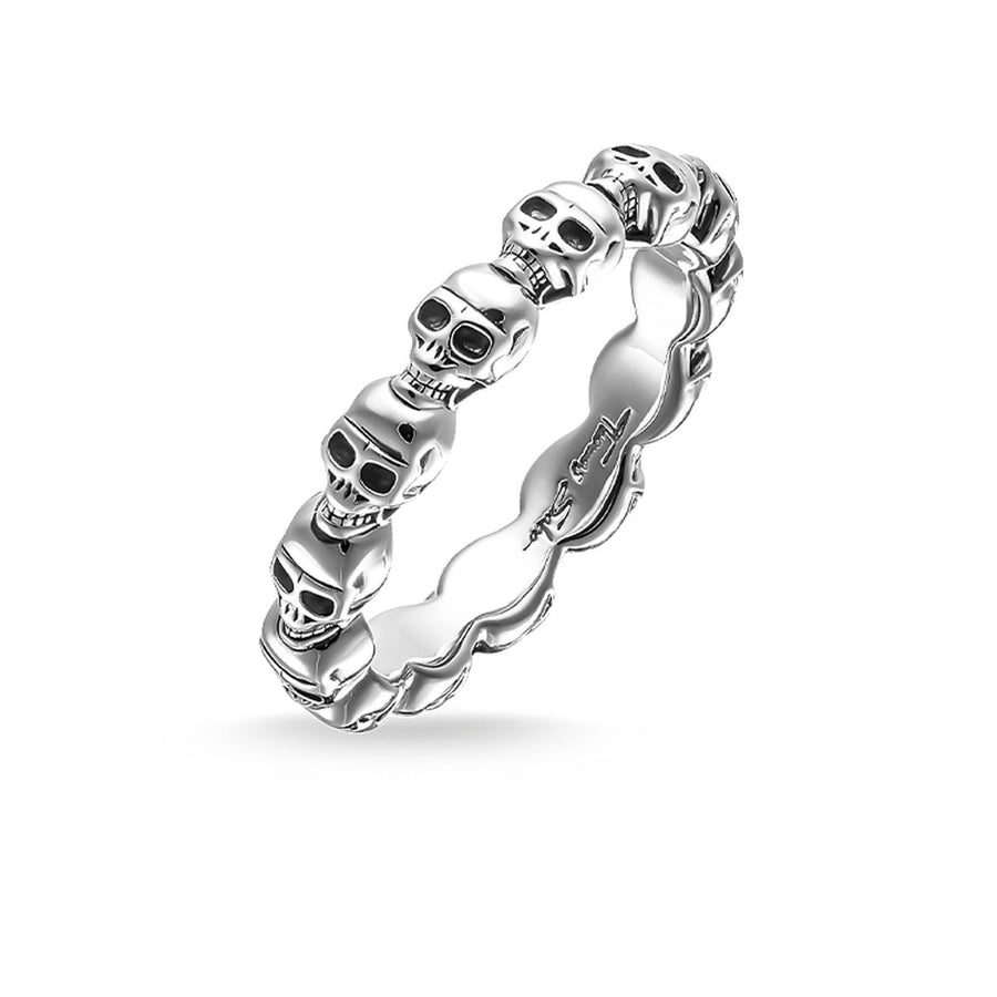Fine Strung Skulls Silver Oxidised Ring