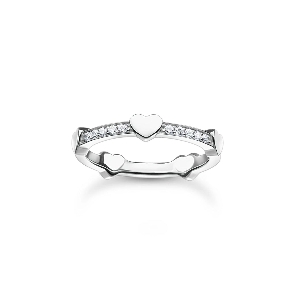 Charming Pave with Hearts Silver Ring