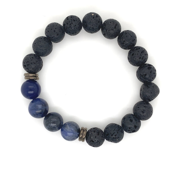Crystal Bracelet - Sodalite &  Black Lava Stone