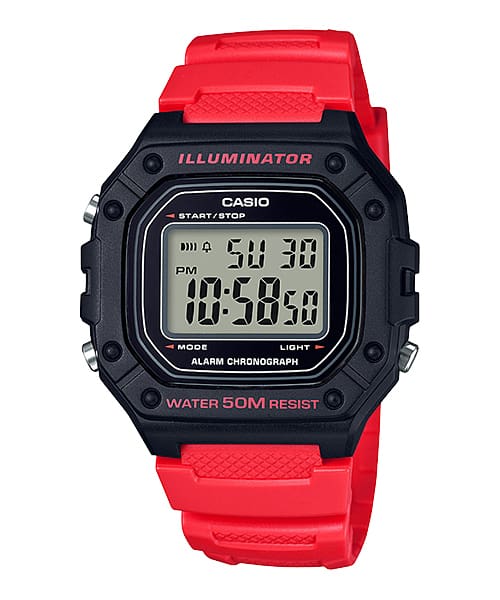 Casio Illuminator Digital LED Light, Alarm, S/W, 50M BLK Case, Red Resin Band