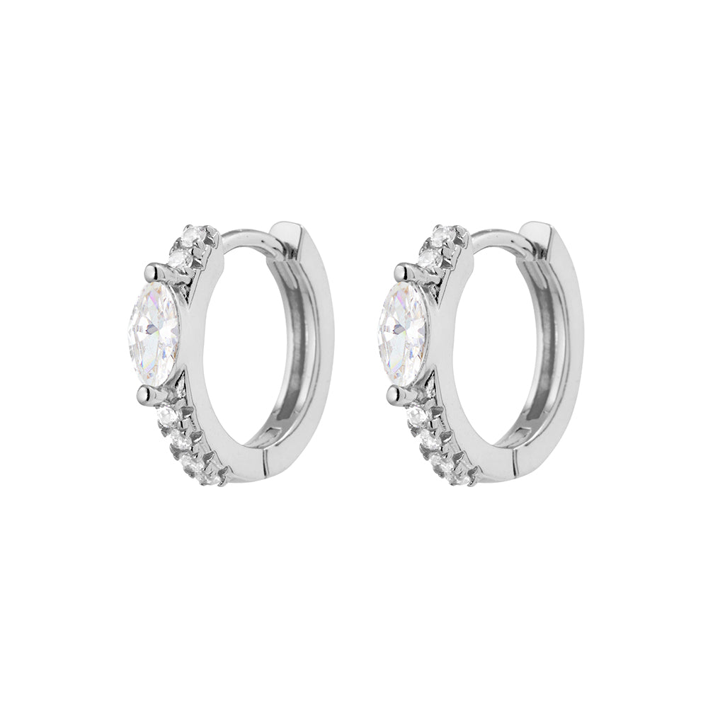 Oval CZ Details Thin Hoop Earrings