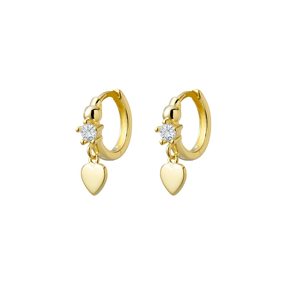 Huggie earrings with petite heart and CZ