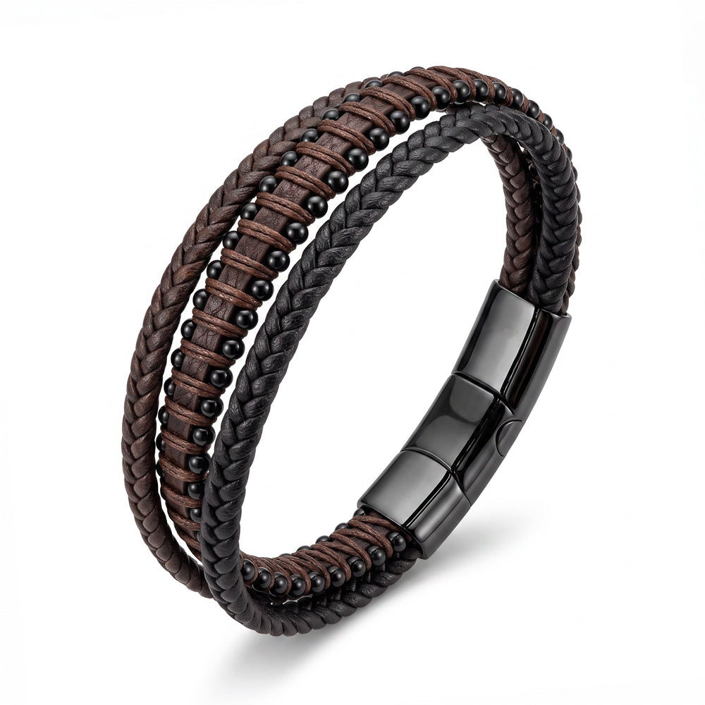 Blaze men’s Black & Brown Leather Multi-Strand Bangle
