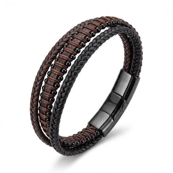 Blaze men’s Black & Brown Leather Multi-Strand Bangle