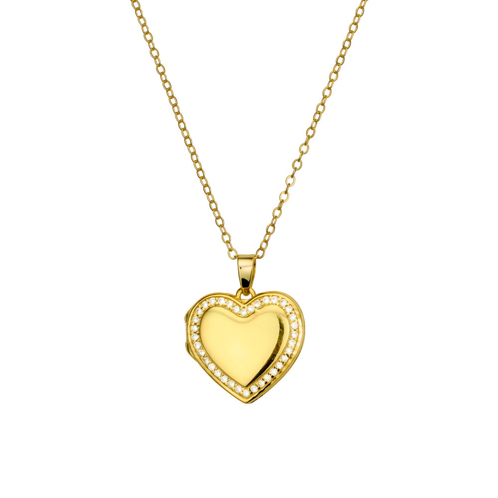 Necklace - Heart Locket with CZ Trim