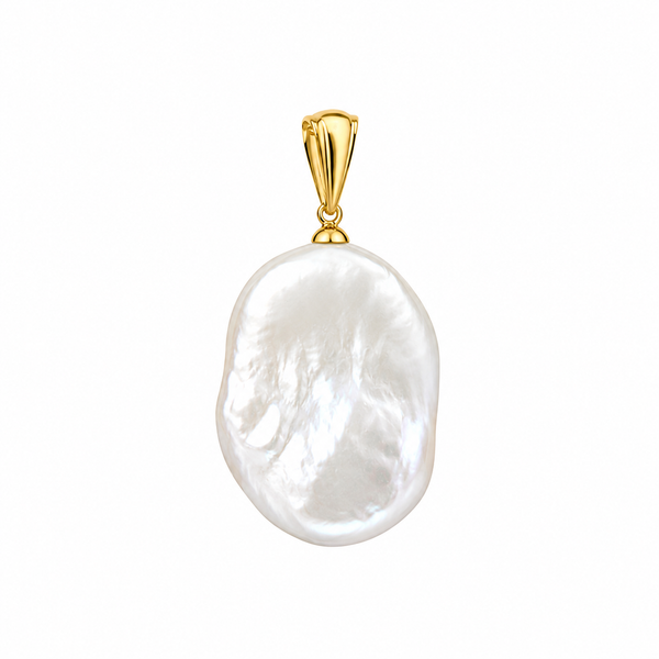 9ct YG White Flat Baroque FWP Pendant (chain not included)