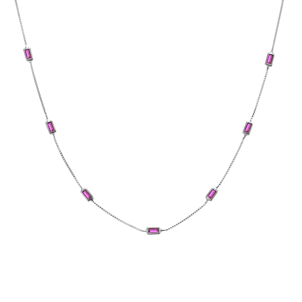 Ruby Pink CZ Baguette Necklace