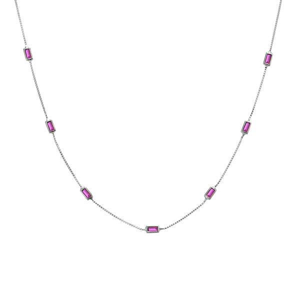 Ruby Pink CZ Baguette Necklace
