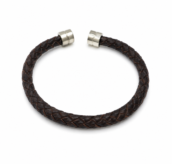 Open Brown Leather Bangle
