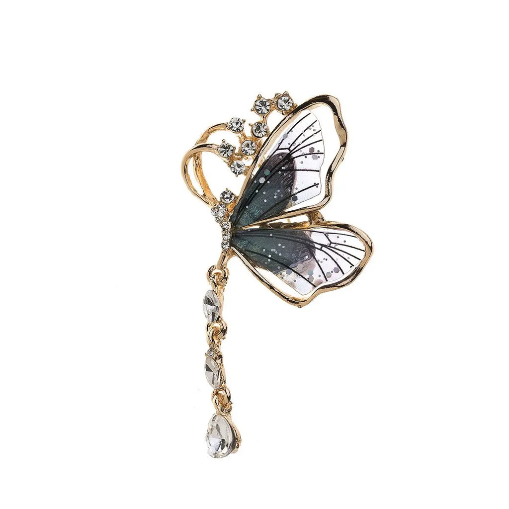 Brooch - Blue Butterfly with Crystal Drop