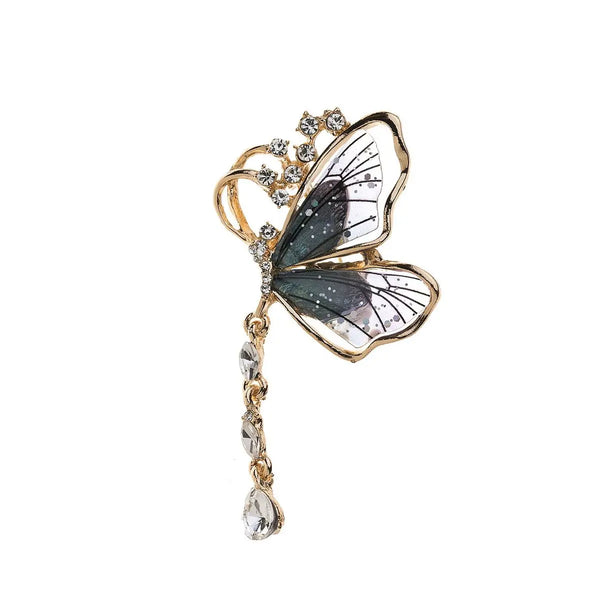 Brooch - Blue Butterfly with Crystal Drop