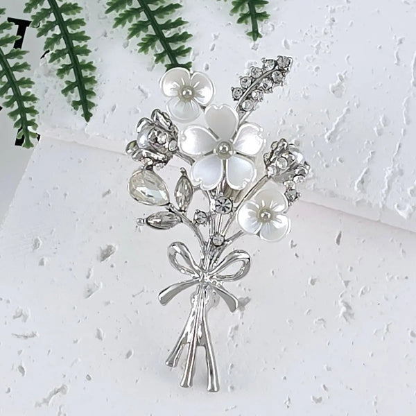Brooch - Silver Flower Bouquet