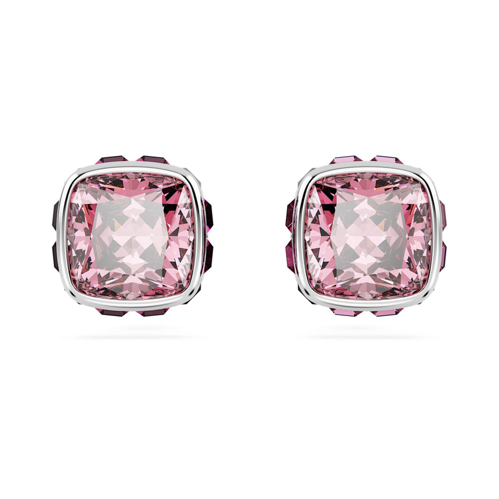 Birthstone stud earrings Square cut, October, Pink
