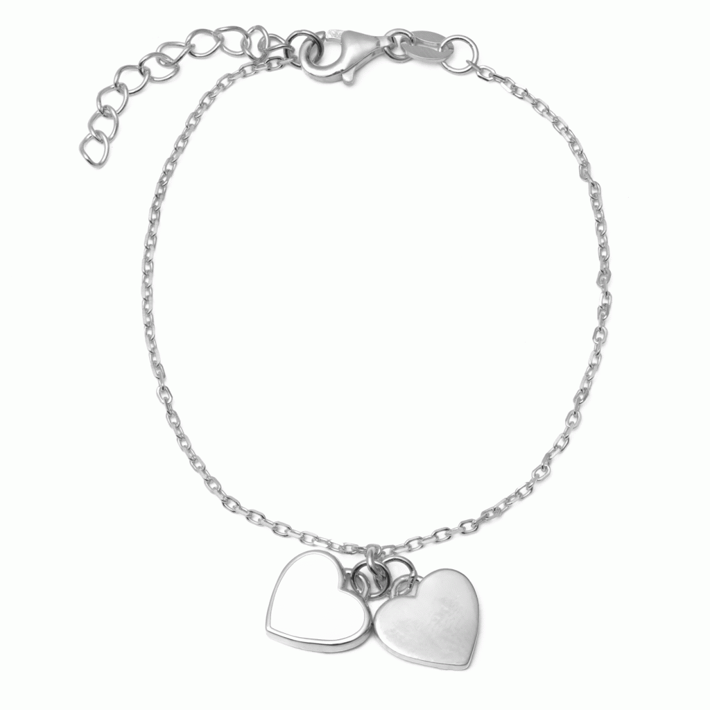 White Double Heart Silver Bracelet