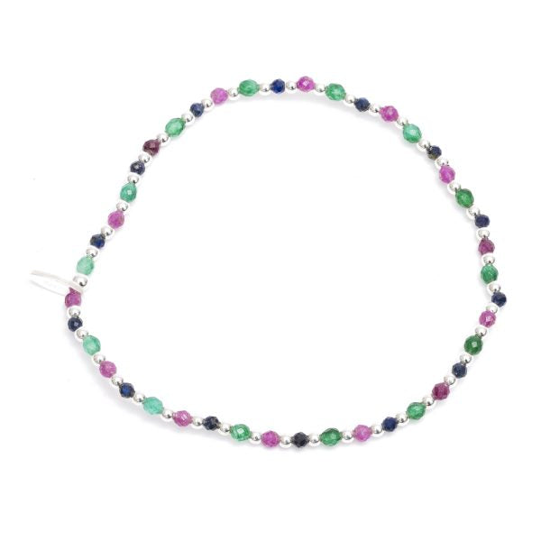 Elastic Bracelet - Emerald + Lapis+ Ruby