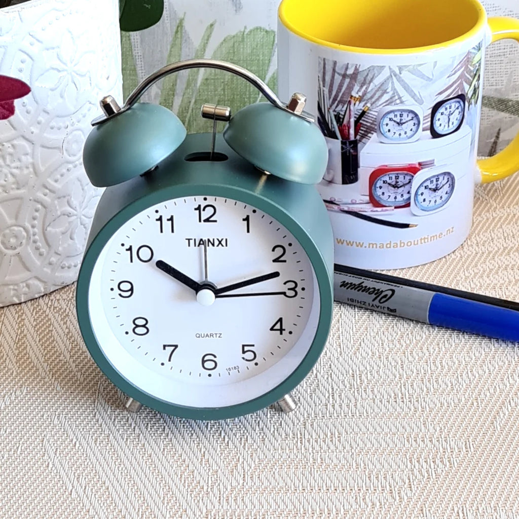Analog Quartz Alarm Bell Clock - Green