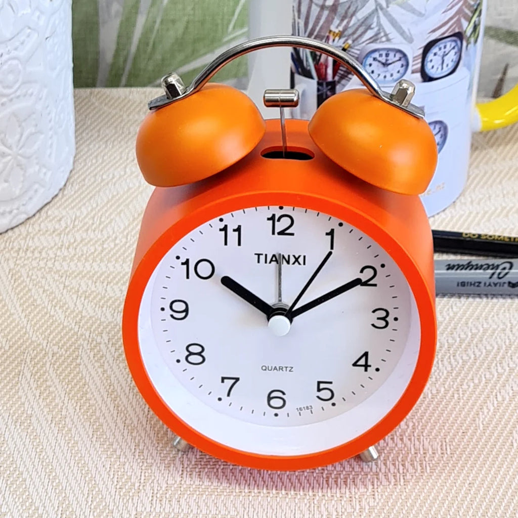 Analog Quartz Alarm Bell Clock - Orange