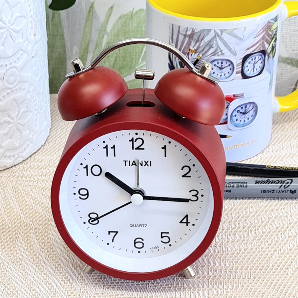 Analog Quartz Alarm Bell Clock - Red