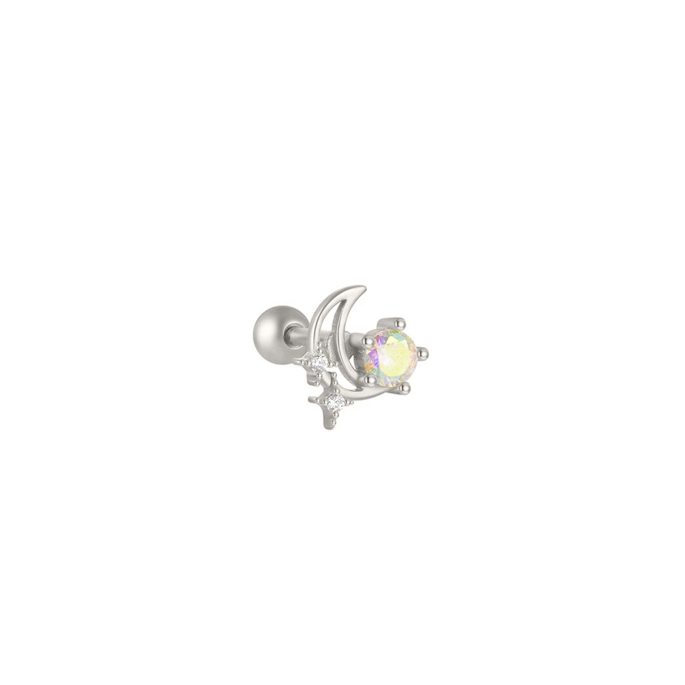 Ball Back Single Earring -  Opalite Moon & Star