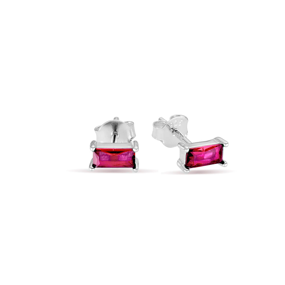 Ruby Pink CZ Baguette Studs