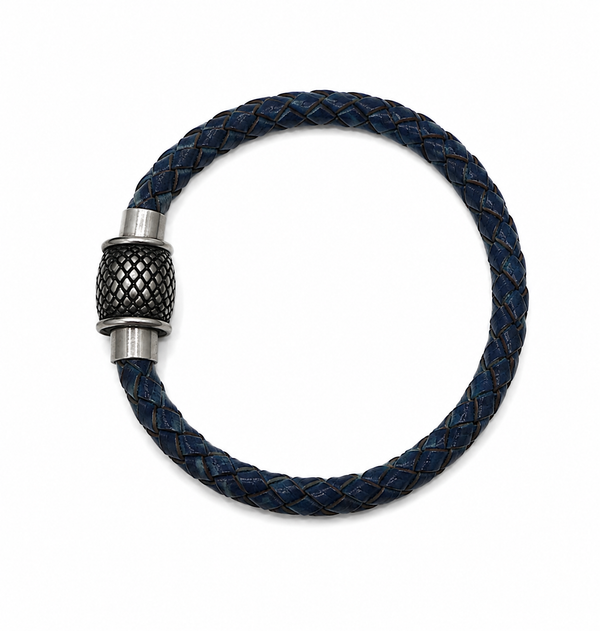 Blue Leather Bangle with Chunky Magnet Clasp