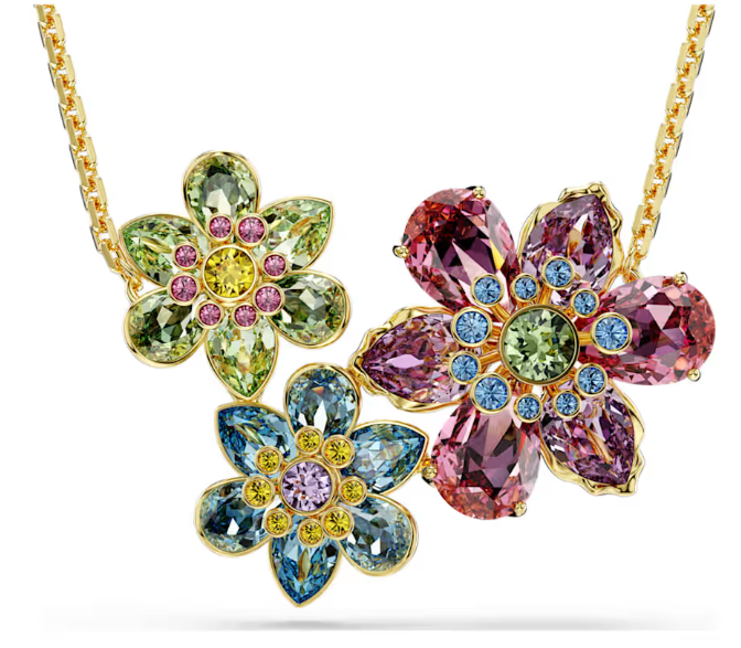 Idyllia Mixed Cuts Flower Multicoloured Gold Necklace