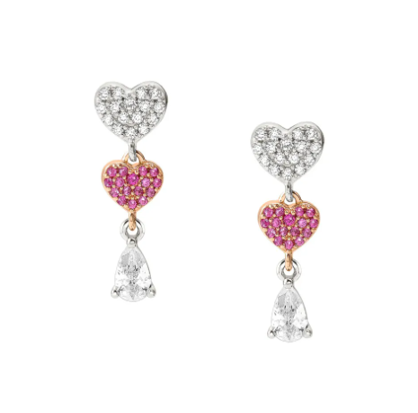 Lucentissima: Sterling Silver Rose Gold Plated Pave CZ Heart Earrings
