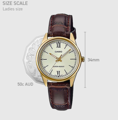 Casio White Face, Brown Leather Band Watch