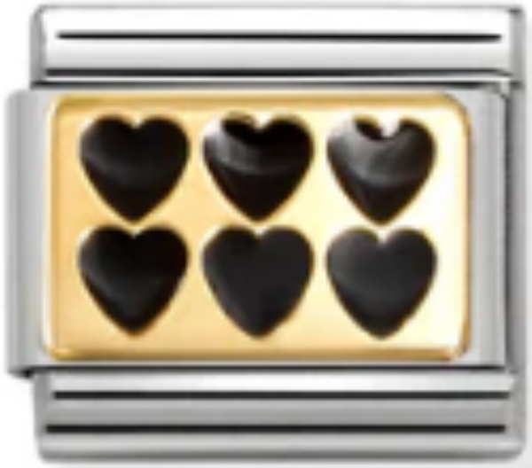 Love - 6 Black Hearts Gold Charm