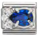 Gemstones - Raised White & Blue CZ Drop Silver Charm