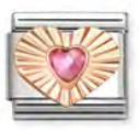Gemstones - Pink CZ Heart in Etched Details Heart Rosegold Charm