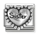 Family - Heart with Dots Sister Silver Oxidised Charm
