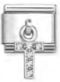 Silver - Letter T with CZ Dangle Charm