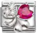Good Luck - Clover with Red & White CZ Silver Charm