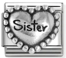 Family - Sister Heart with Dots Oxidised Silver Charm