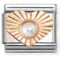 Gemstones - White Pearl in Etched Details Heart Rosegold Charm
