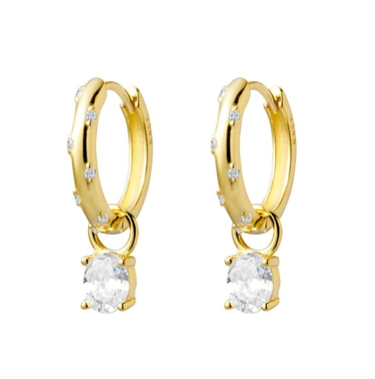 Scattered CZ with oval Drop Huggie Earrings - 2 Colours