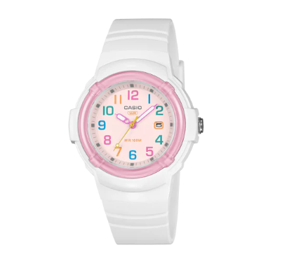 Casio Analogue Pop Design Pink Dial, White Resin Band Watch