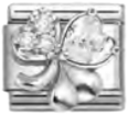 Good Luck - Clover with White CZ Silver Charm
