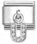 Silver - Letter U with CZ Dangle Charm