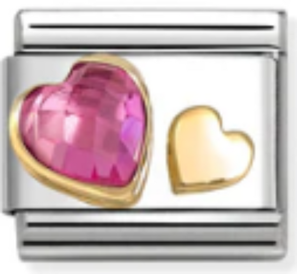 Love - Dark Pink CZ & Heart Gold Charm