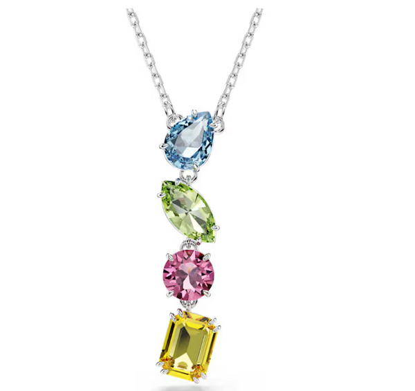 Gema Mixed cuts Multicoloured Silver Y Necklace